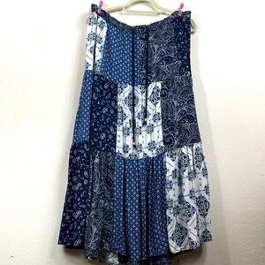 Style & Co Boho Tiered Patchwork Western Prairie Skirt Drawstring fits 2X XL L M